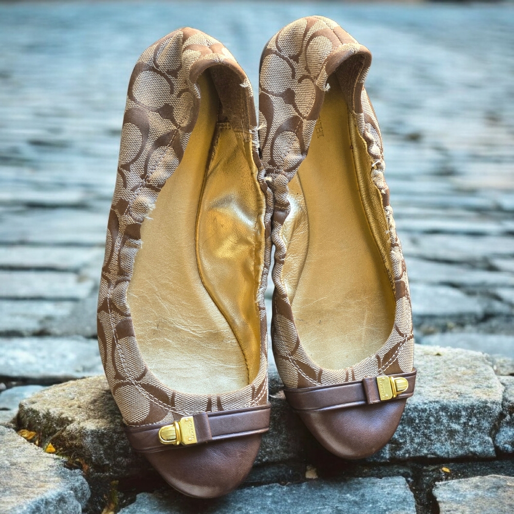 Coach Brown Patterned Flats